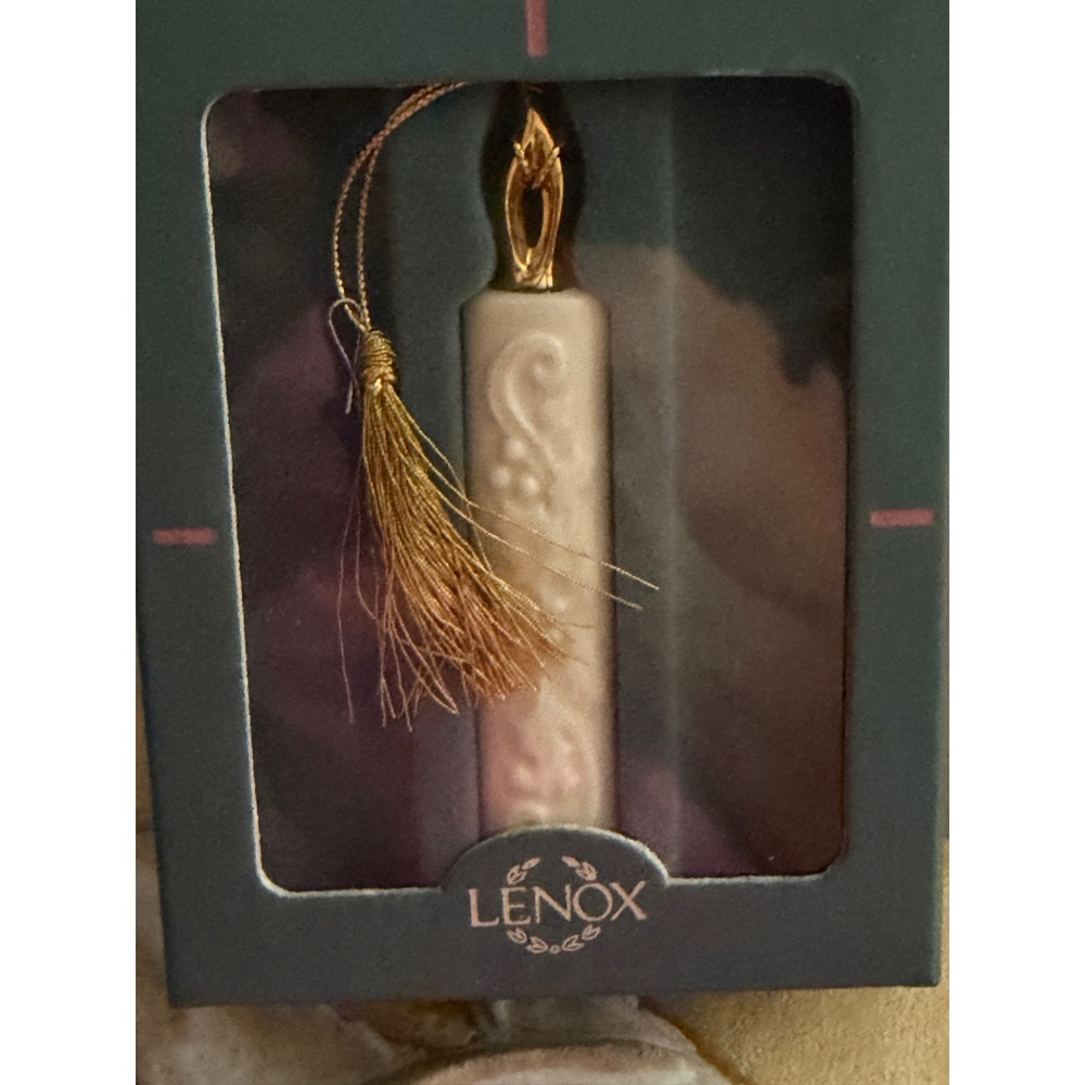 Lenox Ivory China Tassel Ornament Gold Trim Embossed Holly Berry Scrollwork Box